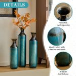 Torch-Fired Metal Vases Set of 3, Tall Blue Burnt Finish Floor Vases for Home Decor, 28.34 24.4 20.4 Inch Rustic Flower Vases for Farmhouse Living Room - Image 3
