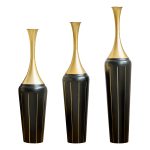3-Piece Modern Floor Vase Set, Handcrafted Metal, 27.56" 31.5" 35.43" Tall, Black & Gold Decorative Vases for Entryway, Living Room, Home Decor, Not Waterproof - Image 2