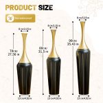 3-Piece Modern Floor Vase Set, Handcrafted Metal, 27.56" 31.5" 35.43" Tall, Black & Gold Decorative Vases for Entryway, Living Room, Home Decor, Not Waterproof - Image 7