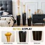 3-Piece Modern Floor Vase Set, Handcrafted Metal, 27.56" 31.5" 35.43" Tall, Black & Gold Decorative Vases for Entryway, Living Room, Home Decor, Not Waterproof - Image 3
