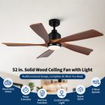 52 inch Modern Farmhouse Solid Wood Black Ceiling Fan with Light, Quiet DC Motor - Image 14