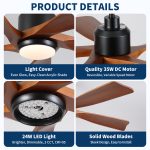 52 inch Modern Farmhouse Solid Wood Black Ceiling Fan with Light, Quiet DC Motor - Image 15