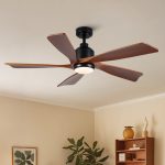 52 inch Modern Farmhouse Solid Wood Black Ceiling Fan with Light, Quiet DC Motor - Image 2