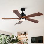 52 inch Modern Farmhouse Solid Wood Black Ceiling Fan with Light, Quiet DC Motor - Image 3
