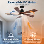 52 inch Modern Farmhouse Solid Wood Black Ceiling Fan with Light, Quiet DC Motor - Image 8