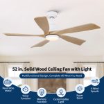 52 inch Natural Style Cozy Solid Wood White Ceiling Fan with Light,Quiet DC Motor - Image 14