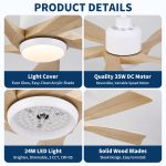52 inch Natural Style Cozy Solid Wood White Ceiling Fan with Light,Quiet DC Motor - Image 15