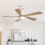 52 inch Natural Style Cozy Solid Wood White Ceiling Fan with Light,Quiet DC Motor - Image 3