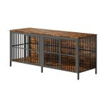80" Dog Crate End Table, Heavy Duty 2-Door Indoor Pet Kennel, Multipurpose Dog House Furniture as TV Stand or Side Table for Living Room, Large & Medium Dogs.(Rustic Brown) - Image 2