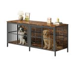 80" Dog Crate End Table, Heavy Duty 2-Door Indoor Pet Kennel, Multipurpose Dog House Furniture as TV Stand or Side Table for Living Room, Large & Medium Dogs.(Rustic Brown) - Image 4