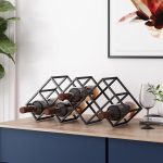 Modern Industrial Tabletop Wine Rack with 7 Bottle Holders in Black Iron Finish