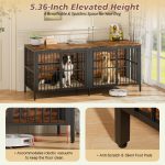 80" Dog Crate End Table, Heavy Duty 2-Door Indoor Pet Kennel, Multipurpose Dog House Furniture as TV Stand or Side Table for Living Room, Large & Medium Dogs.(Rustic Brown) - Image 8
