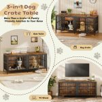 80" Dog Crate End Table, Heavy Duty 2-Door Indoor Pet Kennel, Multipurpose Dog House Furniture as TV Stand or Side Table for Living Room, Large & Medium Dogs.(Rustic Brown) - Image 9