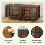 80" Dog Crate End Table, Heavy Duty 2-Door Indoor Pet Kennel, Multipurpose Dog House Furniture as TV Stand or Side Table for Living Room, Large & Medium Dogs.(Rustic Brown) - Image 10