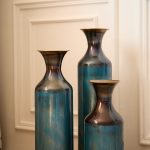 Torch-Fired Metal Vases Set of 3, Tall Blue Burnt Finish Floor Vases for Home Decor, 28.34 24.4 20.4 Inch Rustic Flower Vases for Farmhouse Living Room - Image 10