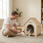 Modern Indoor Wooden Dog House with EVA Cushion – Solid Cedar Pet House for Small Dogs & Cats - Image 6