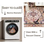 Area Rug 6x9 Vintage Bohemia Large Persian Non-slip Washable Rug For Living Room Kitchen Bedroom Living Room Flower Design Blue/Gold - Image 5